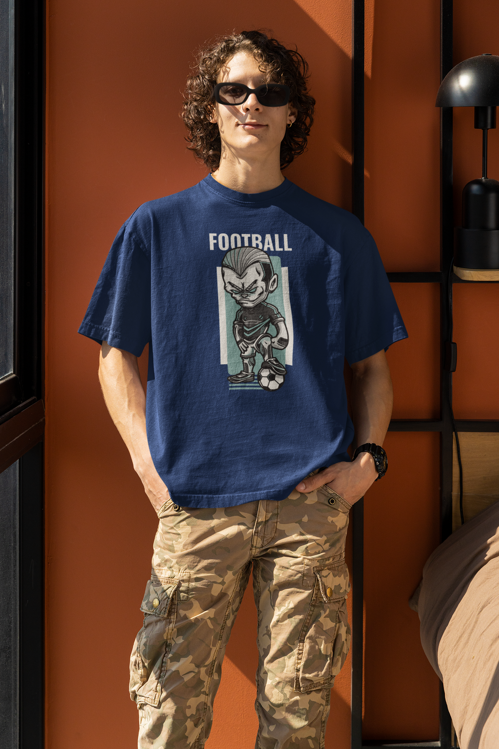 Navy Blue Oversized Football T-Shirt
