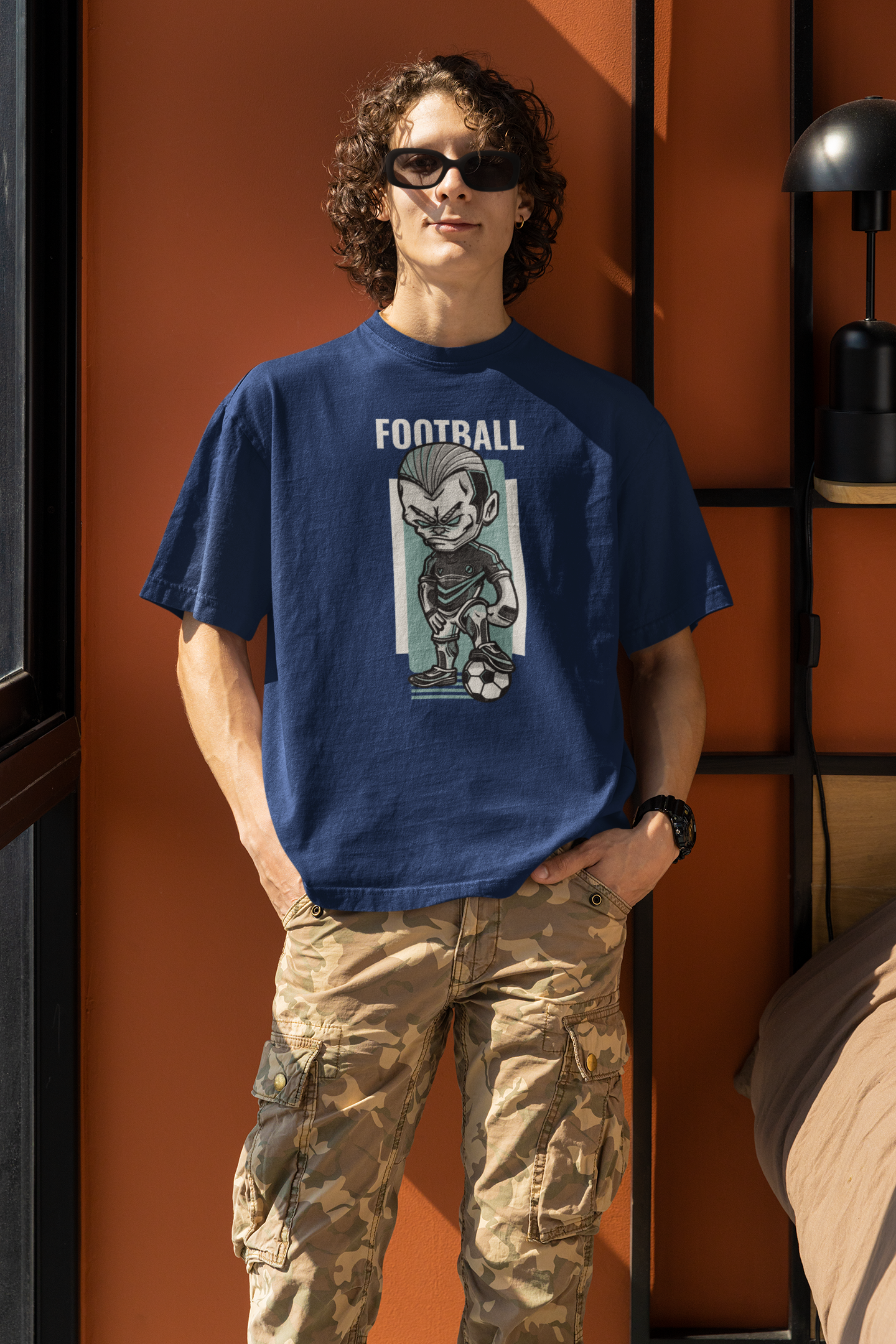 Navy Blue Oversized Football T-Shirt
