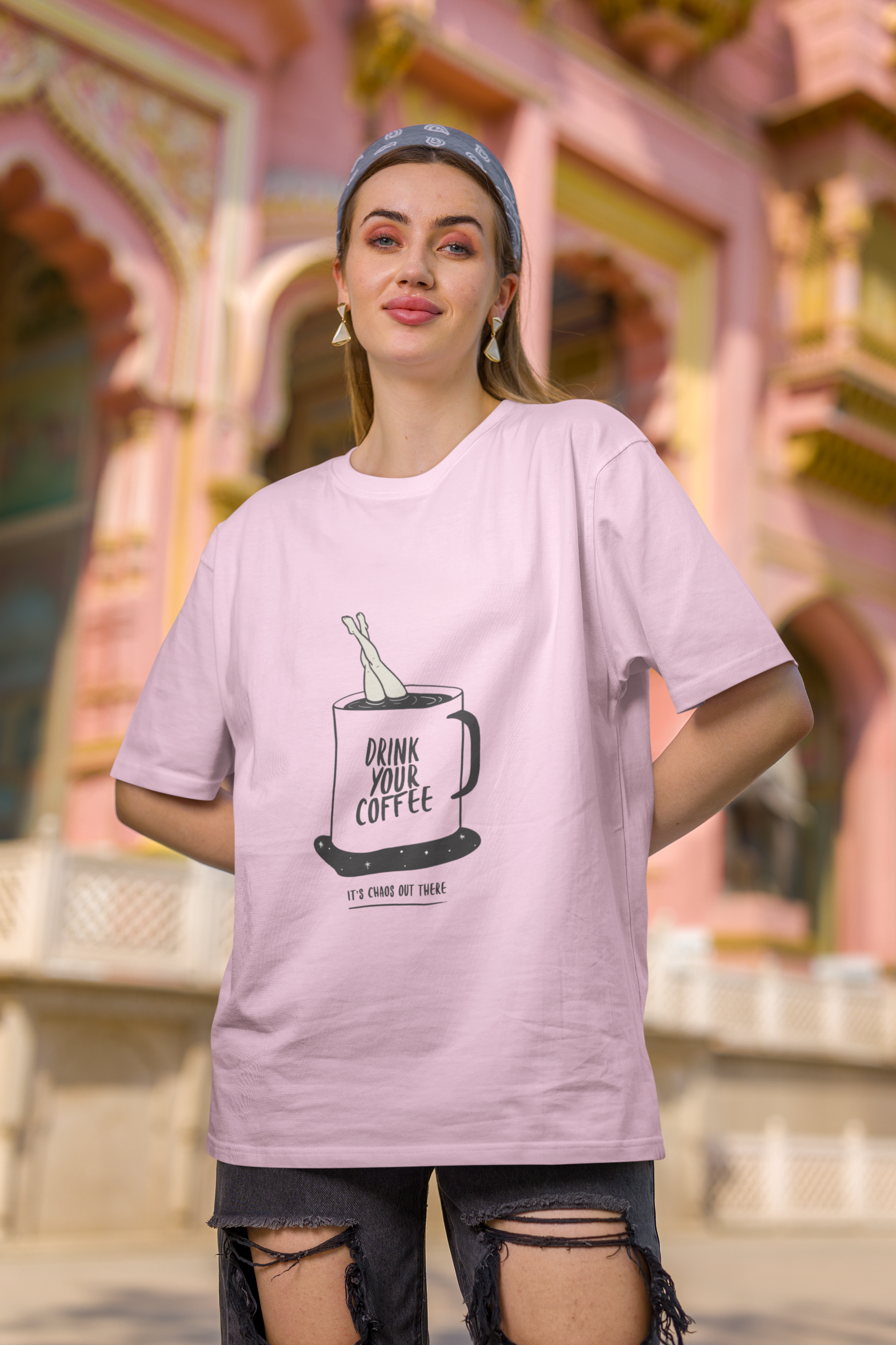 Baby Pink Oversized Coffee 004 Womens T-Shirt