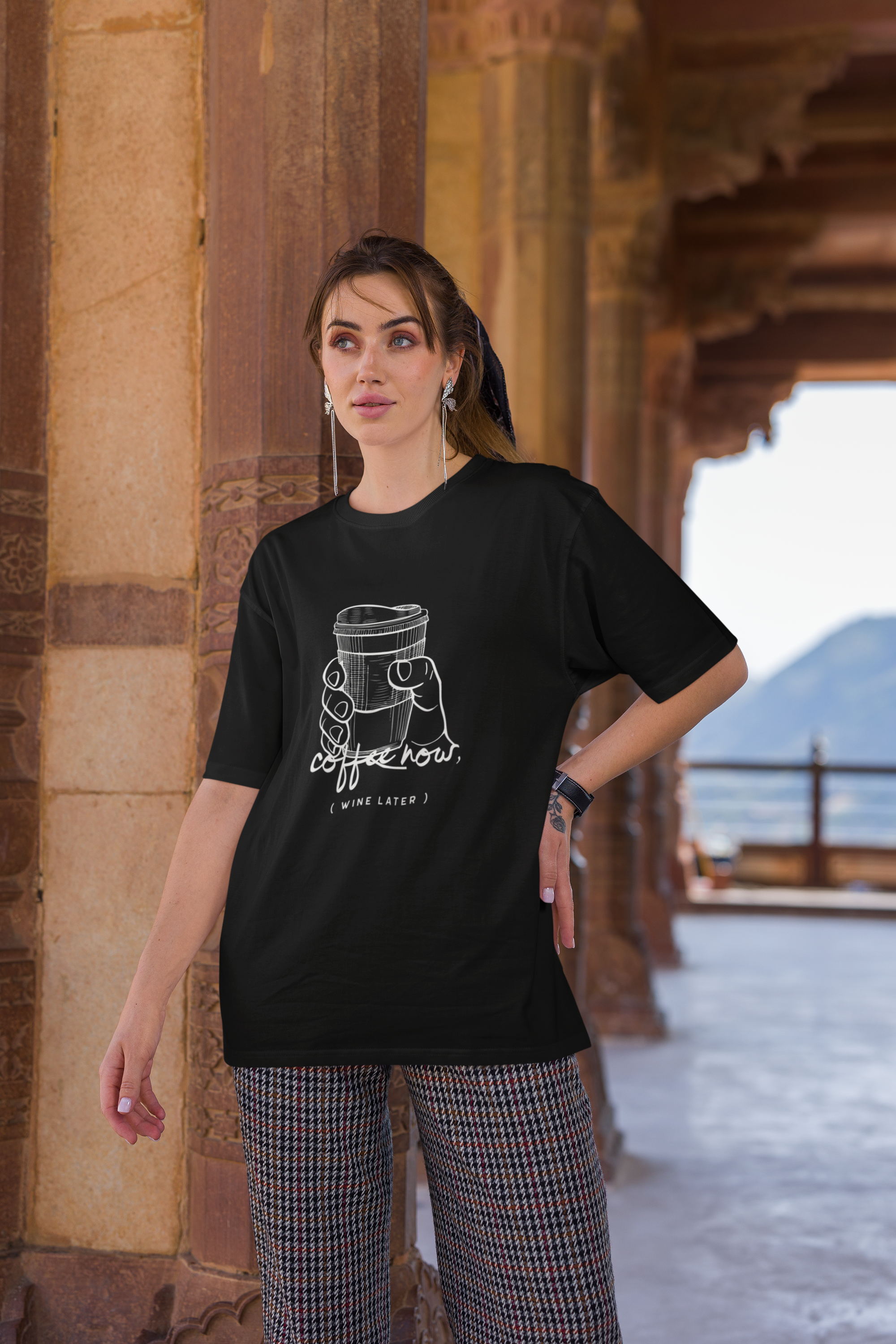Black Oversized Coffee Now Womens T-Shirt