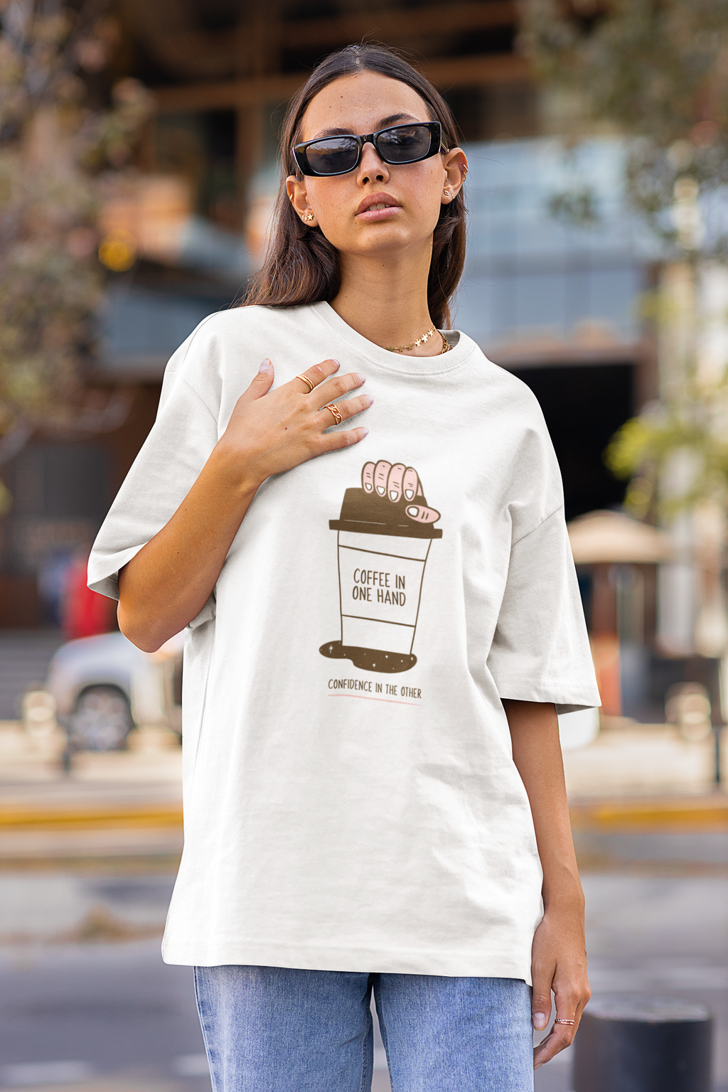 White Oversized Coffee 008 Womens T-Shirt