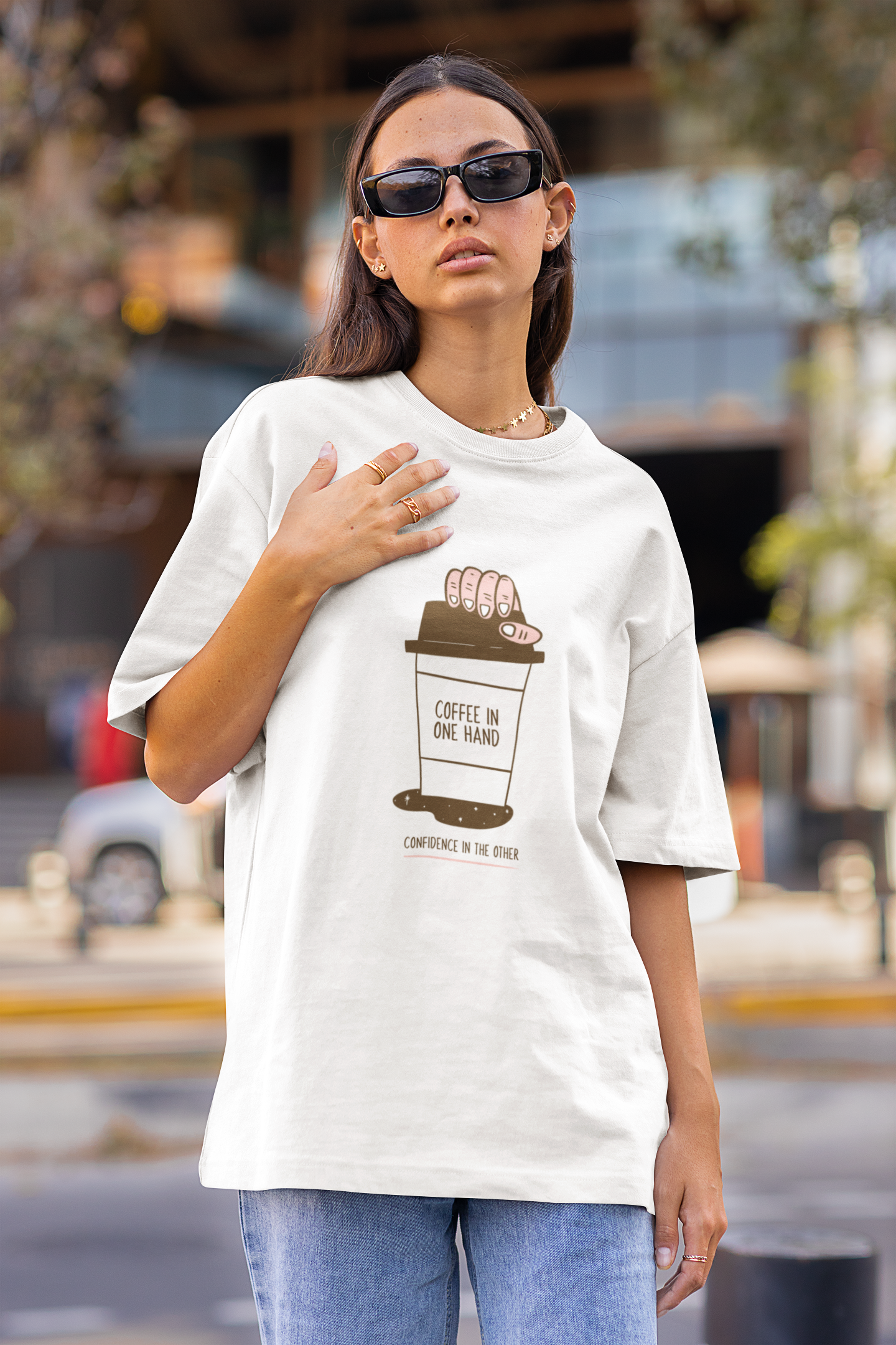 White Oversized Coffee 008 Womens T-Shirt