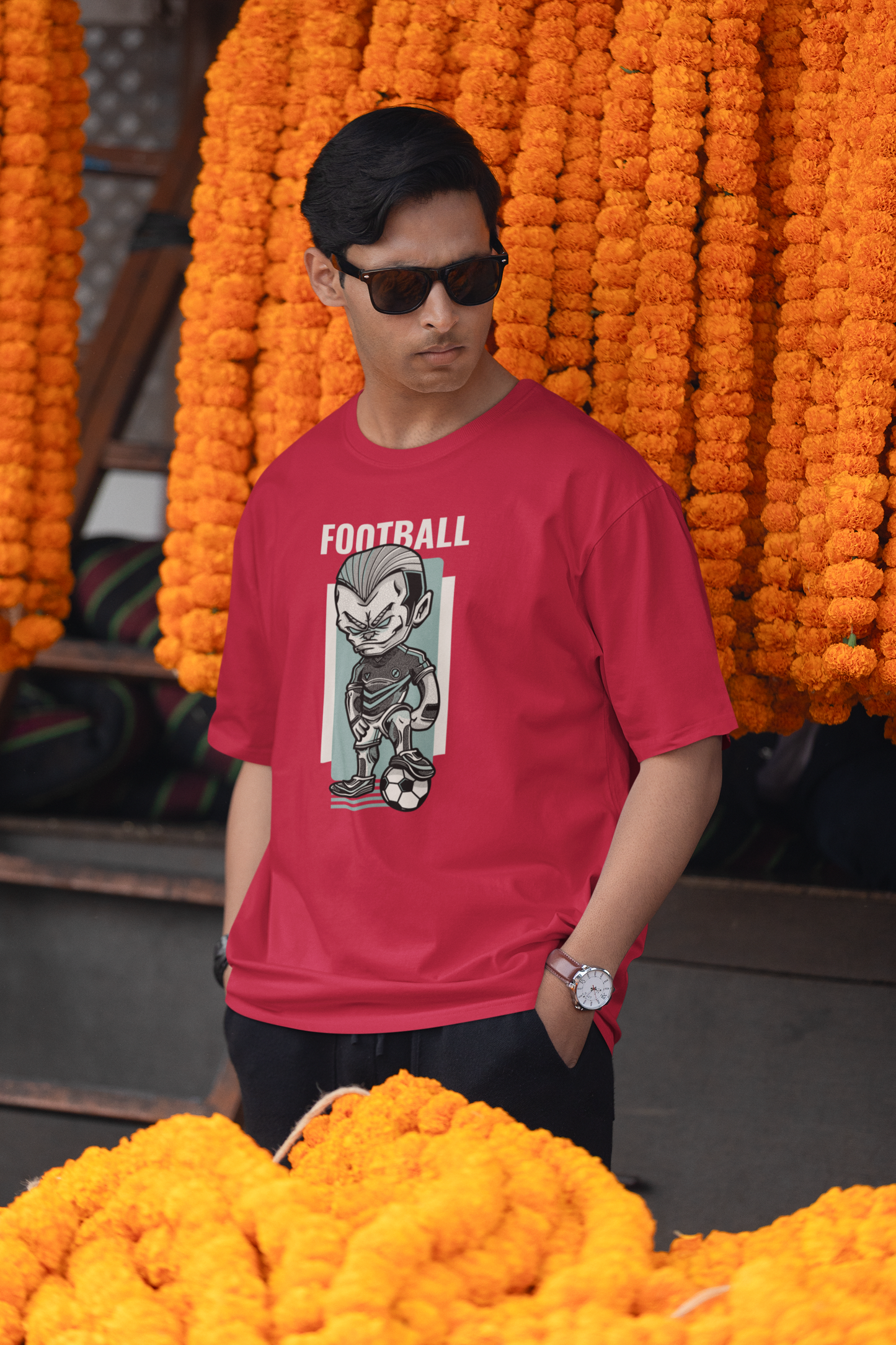 Red Oversized Football Mens T-Shirt