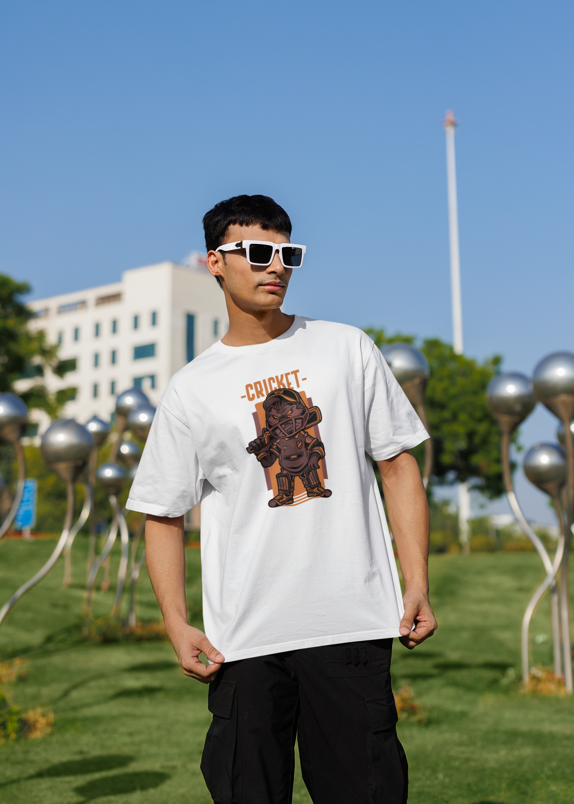 White Oversized Mens Cricket T-Shirt